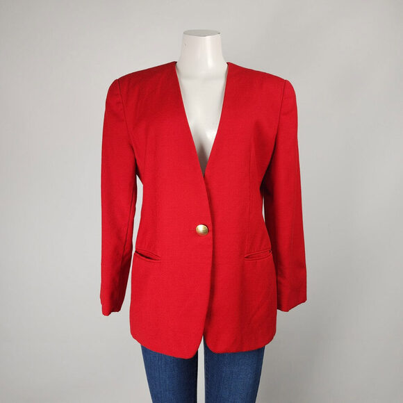 Vintage Mr. Max & Melanie Lyne Red Wool Blazer Size 12 - Picture 2 of 11
